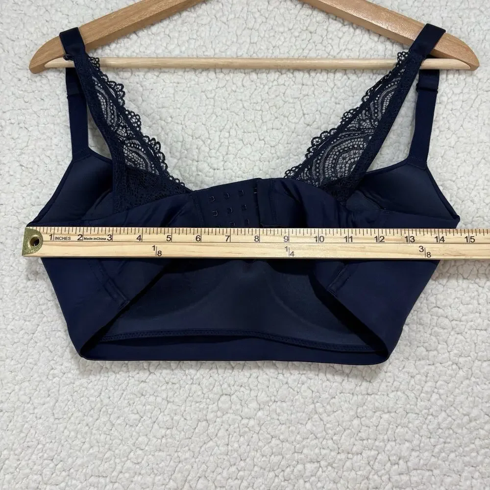 Soma Enbliss Luxe Wireless J Hook Bra 34DD Navy Lace Back Comfort Soft‎